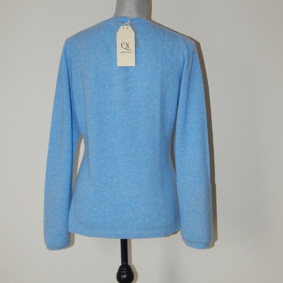 Qi CASHMERE V-NECK PULLOVER SWEATERBLUE Large